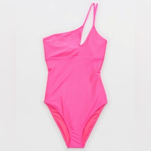 NWT Aerie Shine Rib Double Strap One Shoulder Full Coverage One Piece Sw… - Picture 3 of 5